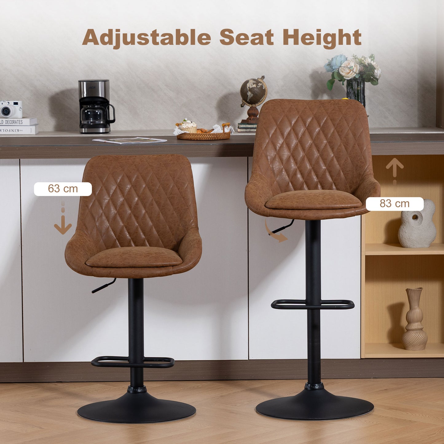 Bar Stools Set of 2, Adjustable Bar Chairs 360 Degree Swivel Orange