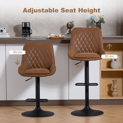 Bar Stools Set of 2, Adjustable Bar Chairs 360 Degree Swivel Orange