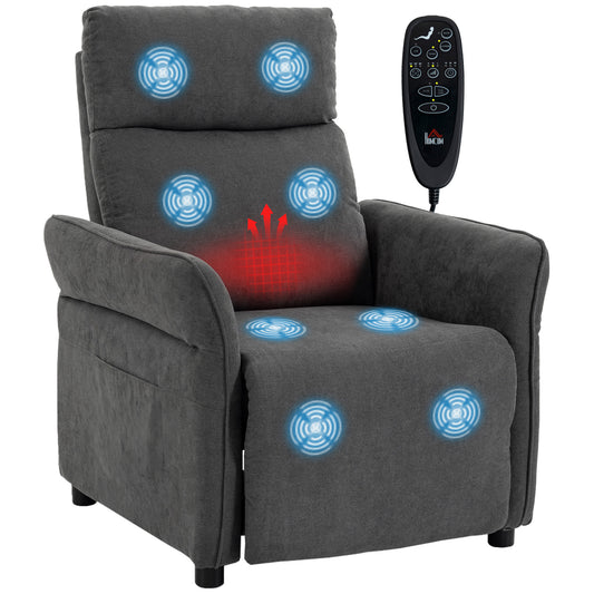 Recliner Armchair, Manual Recliner Chair, Massage & Heat, Dark Grey