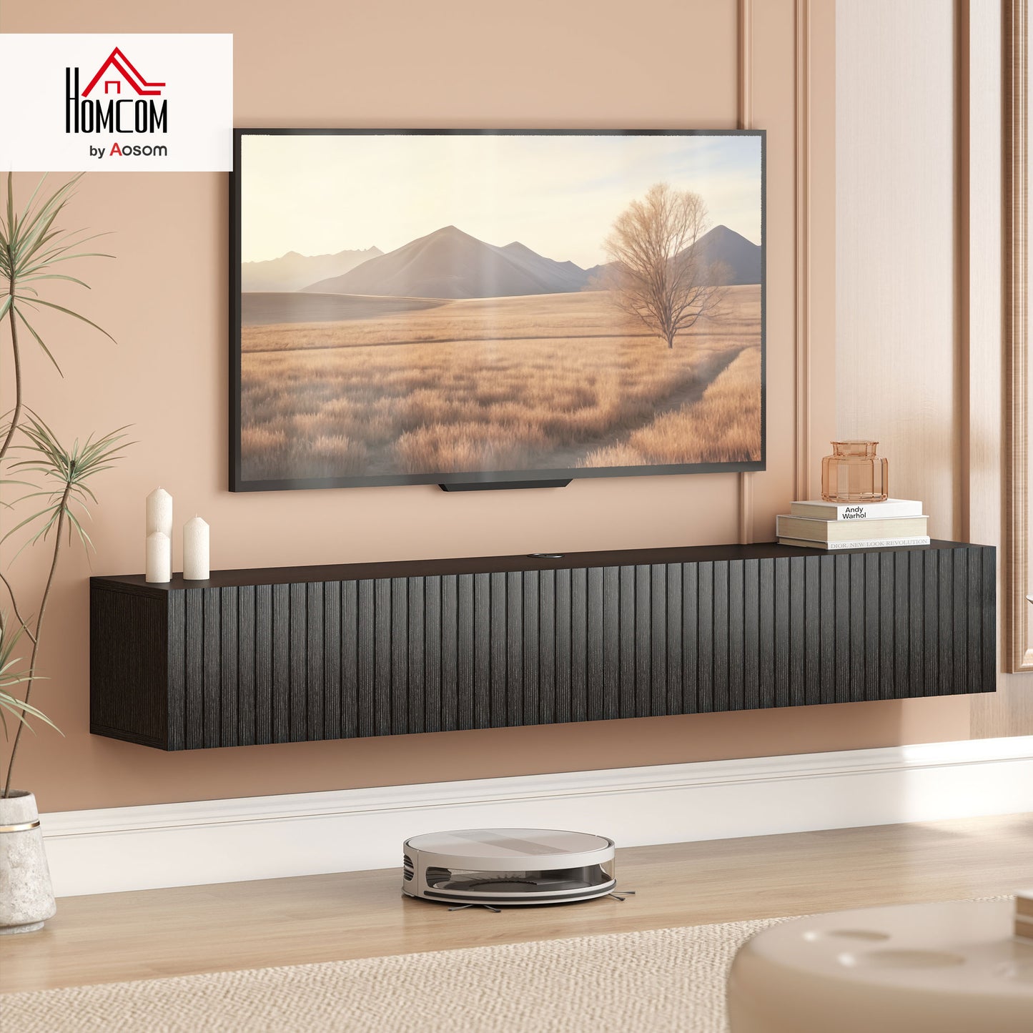 Wall Mount TV Stand Cabinet with Fluted Flip-Down Doors