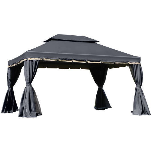 3x4m 2-Tier Gazebo Aluminium Garden Marquee Party Tent Black