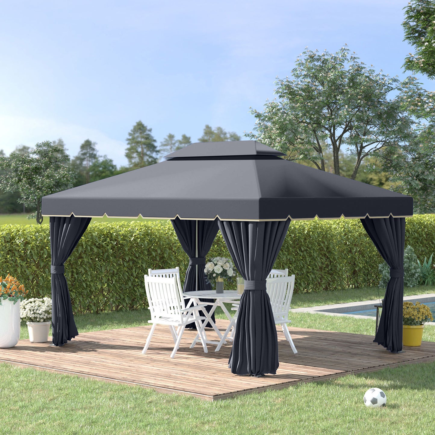 3x4m 2-Tier Gazebo Aluminium Garden Marquee Party Tent Black