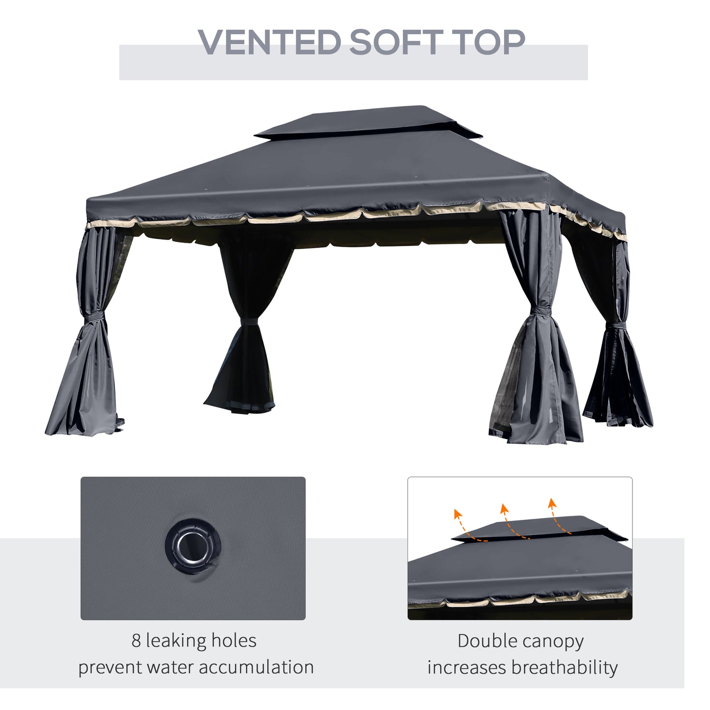 3x4m 2-Tier Gazebo Aluminium Garden Marquee Party Tent Black