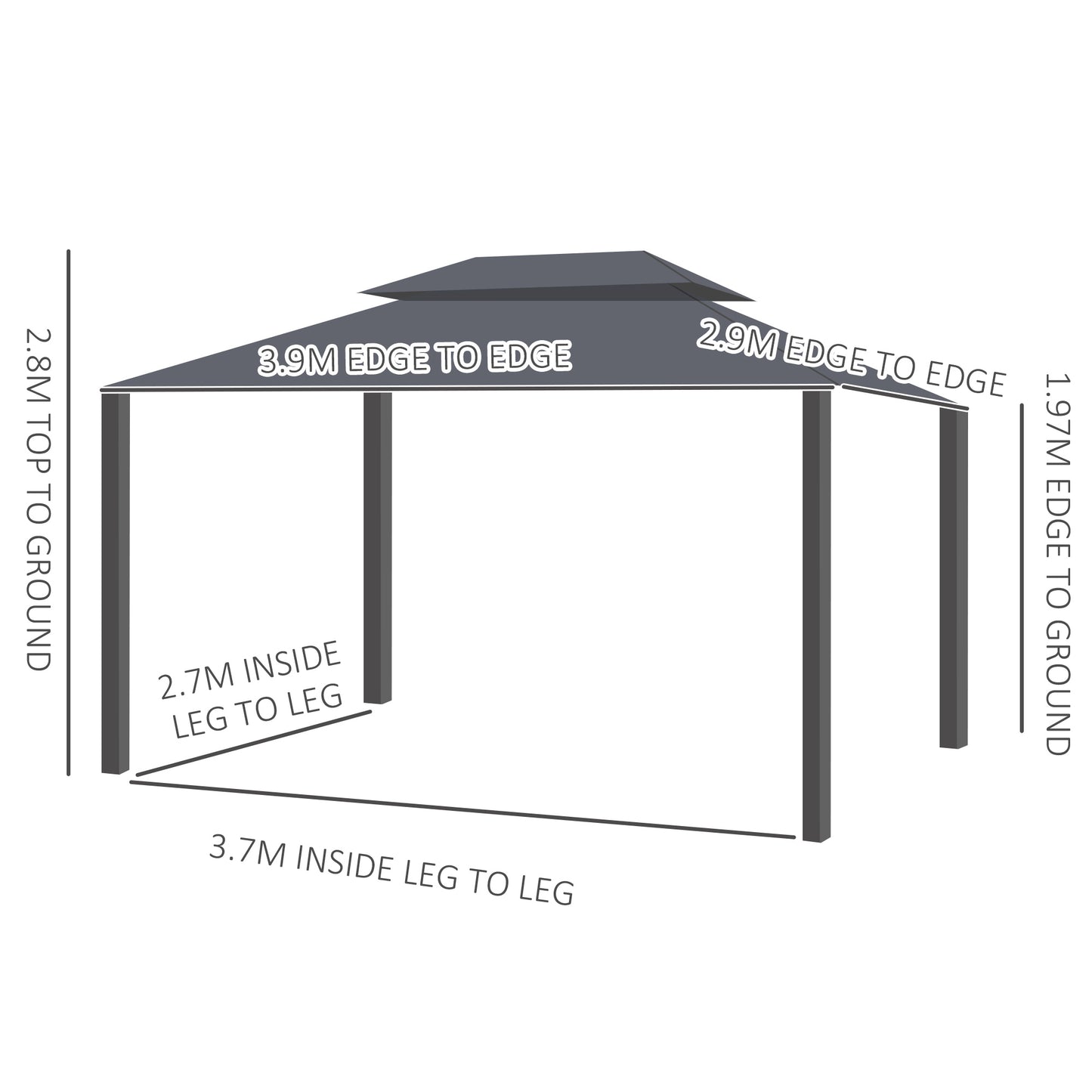 3x4m 2-Tier Gazebo Aluminium Garden Marquee Party Tent Black