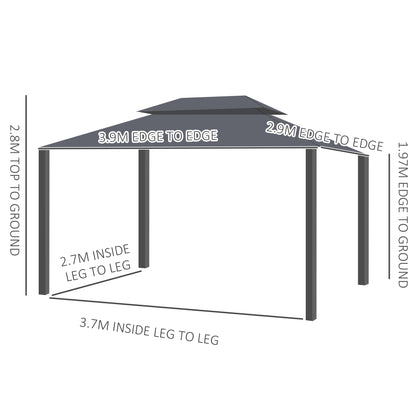 3x4m 2-Tier Gazebo Aluminium Garden Marquee Party Tent Black