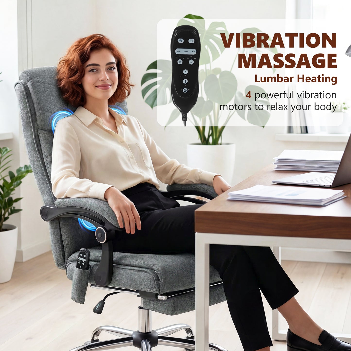 Vinsetto Vibration Massage Office Chair with Heat, Footrest, Grey