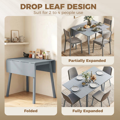 Solid Wood Folding Dining Table, Drop Leaf Table for 2-4 People,  Rectangle Kitchen Table for Small Space, Grey