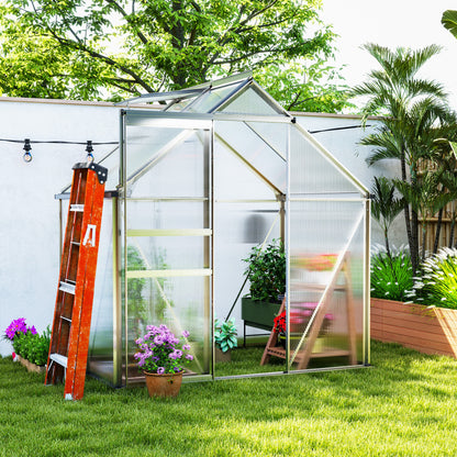 Polycarbonate Walk-in Garden Greenhouse w/ Sliding Door Silver Tone