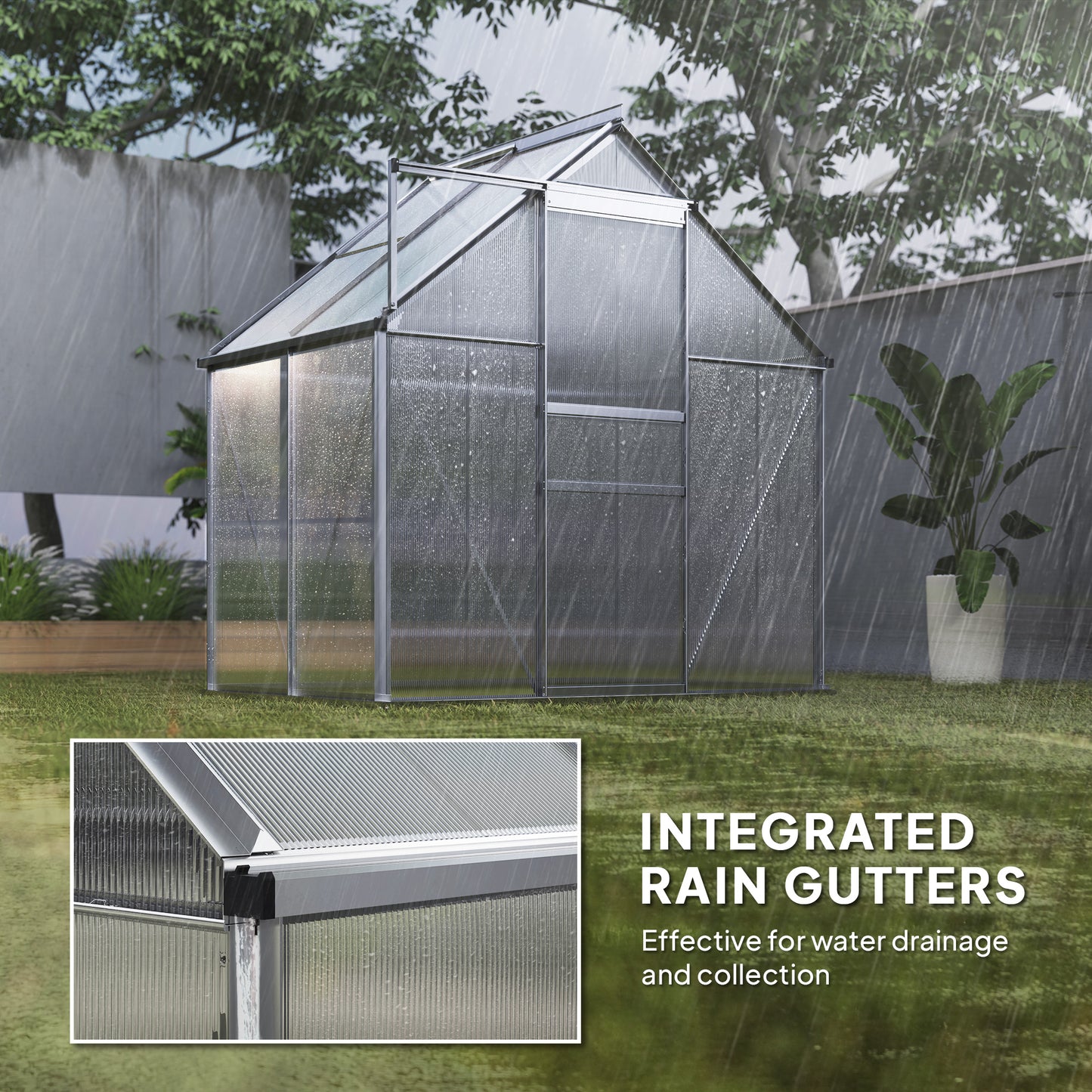 Polycarbonate Walk-in Garden Greenhouse w/ Sliding Door Silver Tone