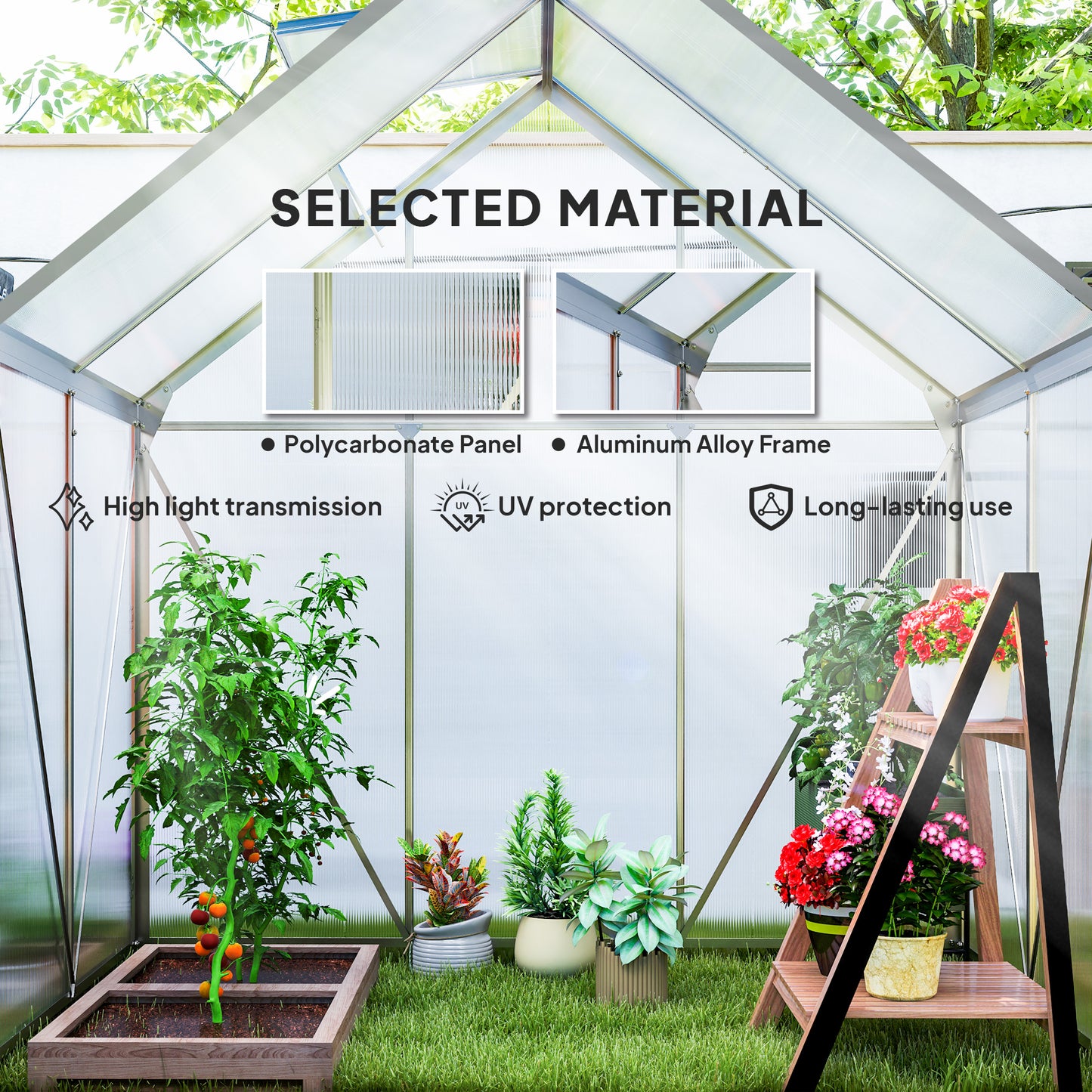 Polycarbonate Walk-in Garden Greenhouse w/ Sliding Door Silver Tone