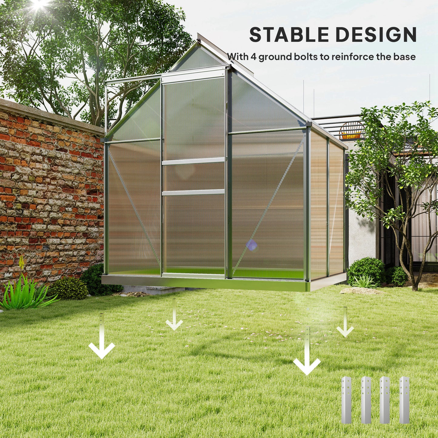 Polycarbonate Walk-in Garden Greenhouse w/ Sliding Door Silver Tone