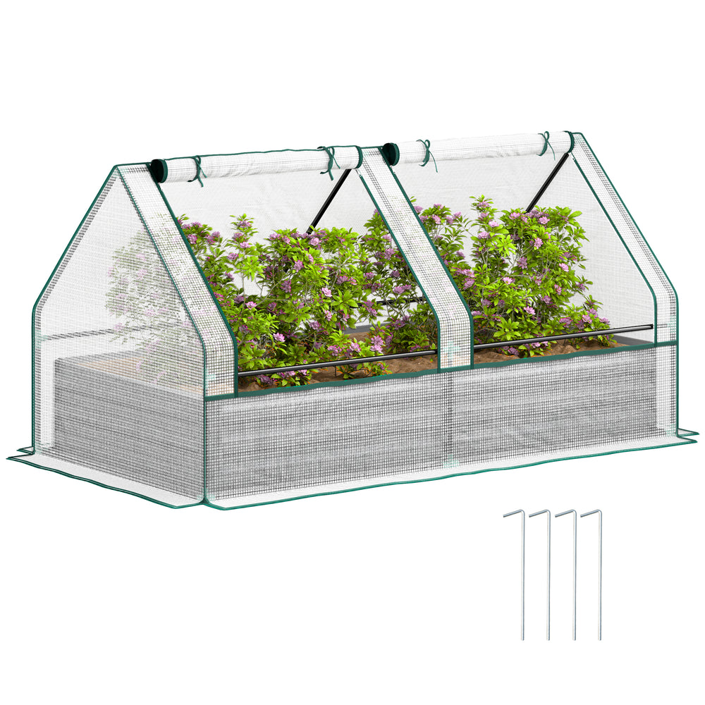 Raised Garden Bed Planter Box with Greenhouse, White and Dark Grey