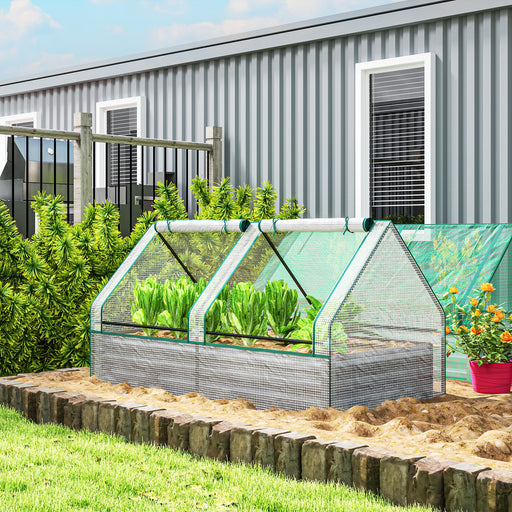 Raised Garden Bed Planter Box with Greenhouse, White and Dark Grey