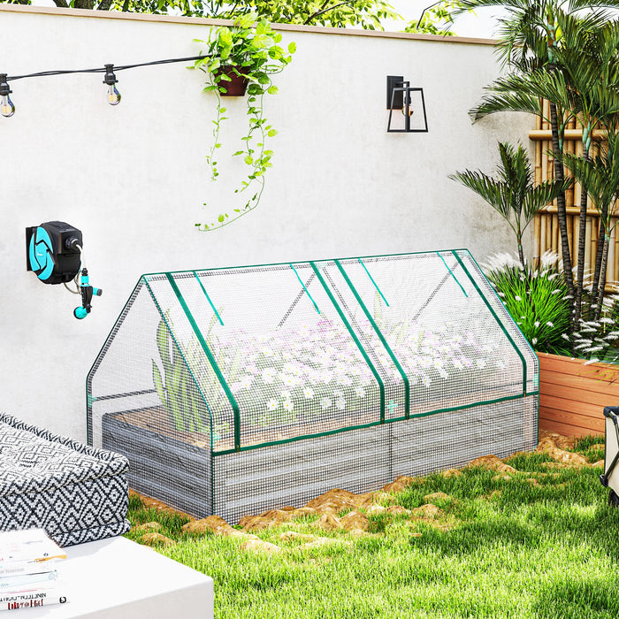 Raised Garden Bed Planter Box with Greenhouse, White and Dark Grey