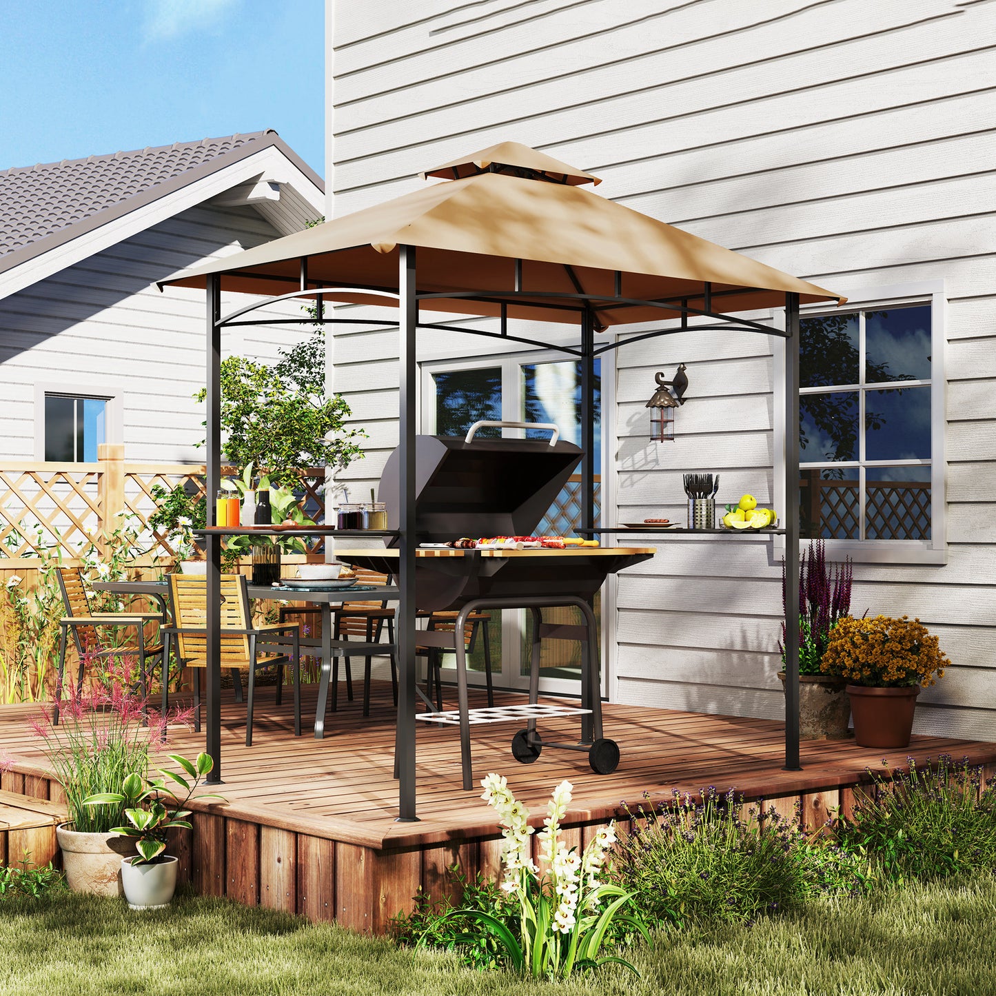 Outdoor Double-tier BBQ Gazebo Shelter Grill Canopy Barbecue Tent
