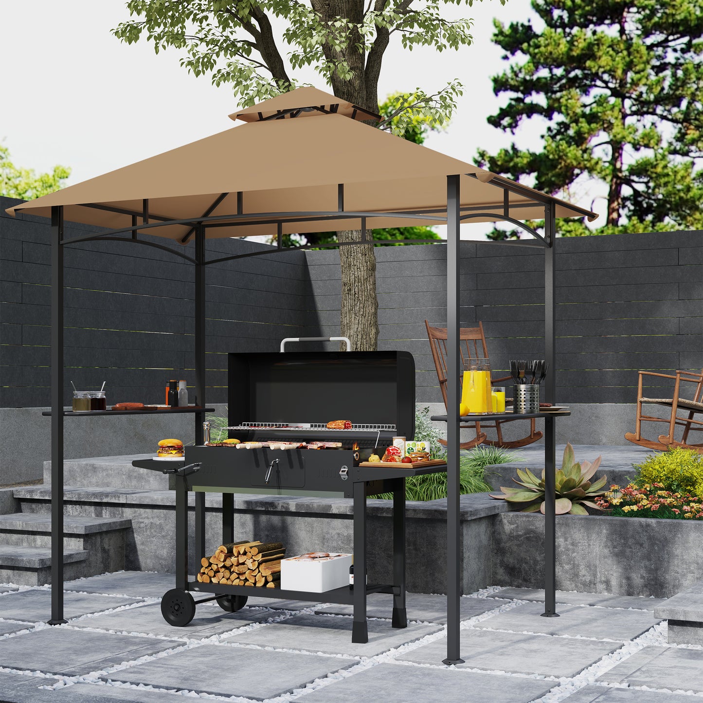 Outdoor Double-tier BBQ Gazebo Shelter Grill Canopy Barbecue Tent