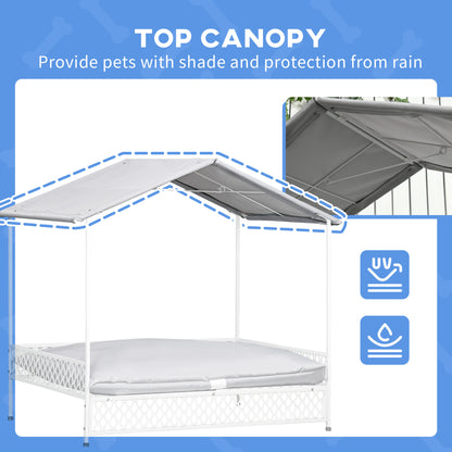 Dog Bed with Water-Resistant Sun Canopy, Elevated Dog Bed with Soft Cushion, for Indoors, Outdoors, Small, Medium Dogs