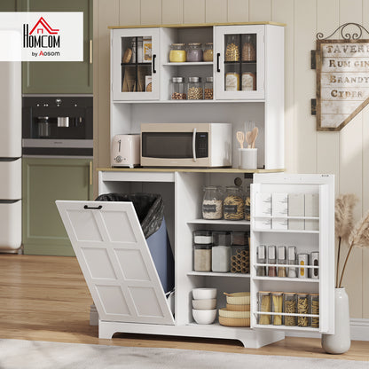 175cm Tall Kitchen Cabinet with Rubbish Bin, White