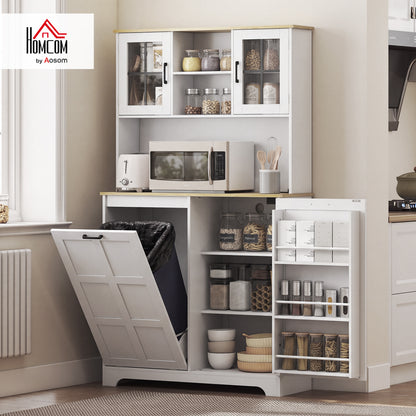 175cm Tall Kitchen Cabinet with Rubbish Bin, White