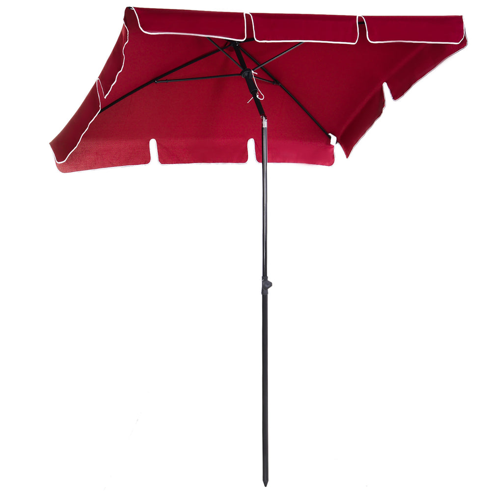 Red Rectangular Garden Parasol Aluminium Sun Umbrella Patio Garden Tilt 2M x 1.25M