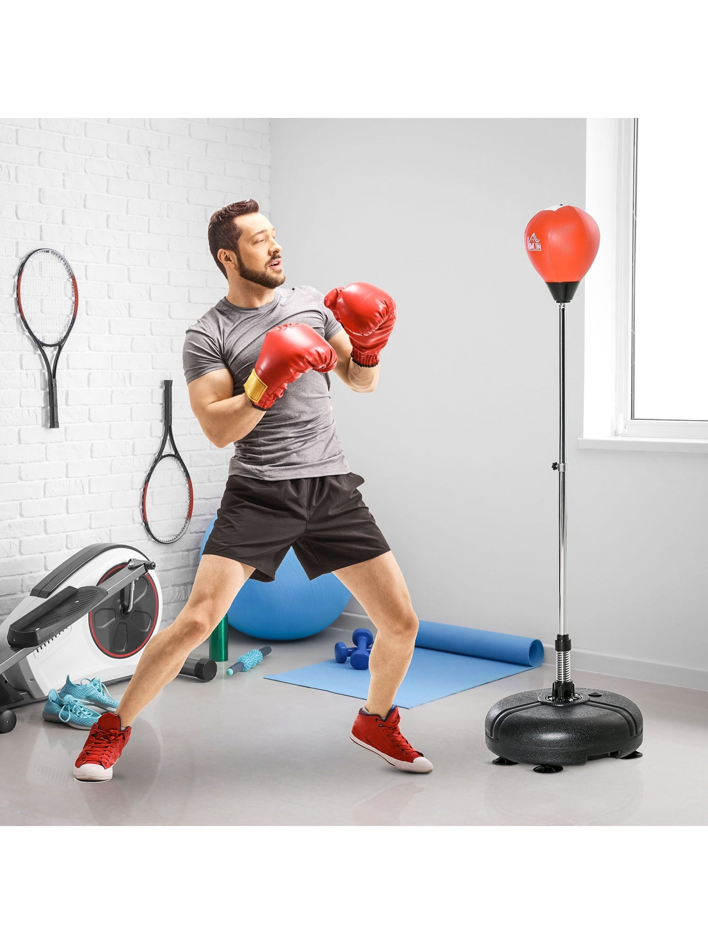 Punching Bag with Stand, Freestanding Boxing Bag Set, with Speedball, 133-151cm Adjustable Height, for Teens, Red/Black