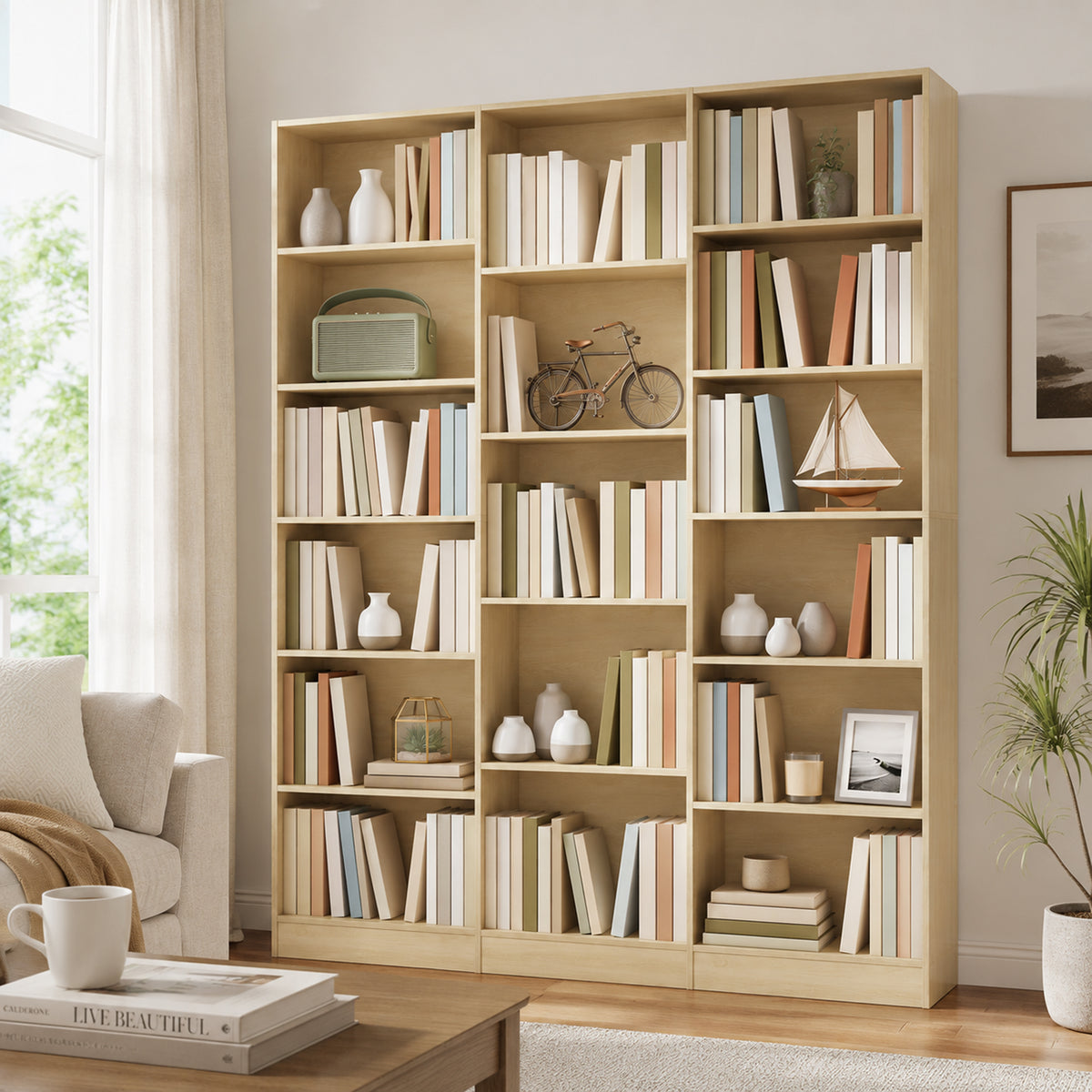Bookcase Freestanding Open Storage Shelf with 17 Compartments