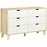 Wide Chest of Drawers, 6-Drawer Storage Organiser Unit with Wood Legs for Bedroom, Living Room, White and Brown