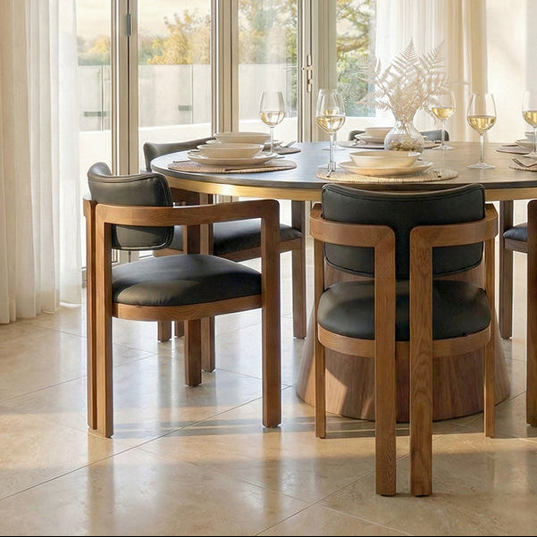 Jolie Dining Chair – Black Faux Leather – Chestnut Frame