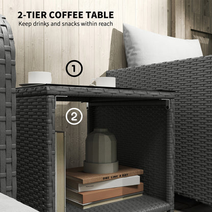 Wicker Patio Conversation Set with 2 Armchairs and 6 Cushions Cream