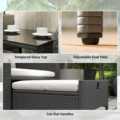 Wicker Patio Conversation Set with 2 Armchairs and 6 Cushions Cream