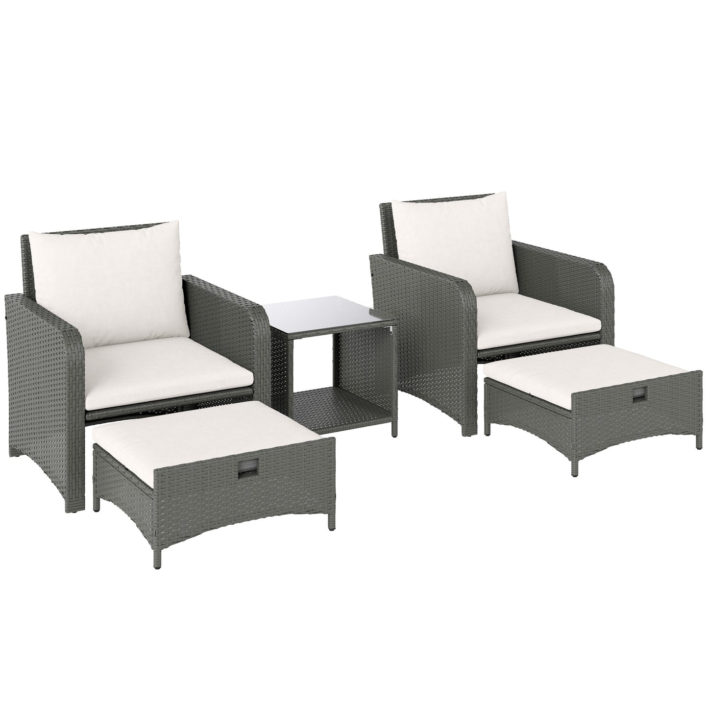 Wicker Patio Conversation Set with 2 Armchairs and 6 Cushions Cream