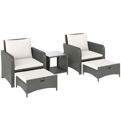 Wicker Patio Conversation Set with 2 Armchairs and 6 Cushions Cream