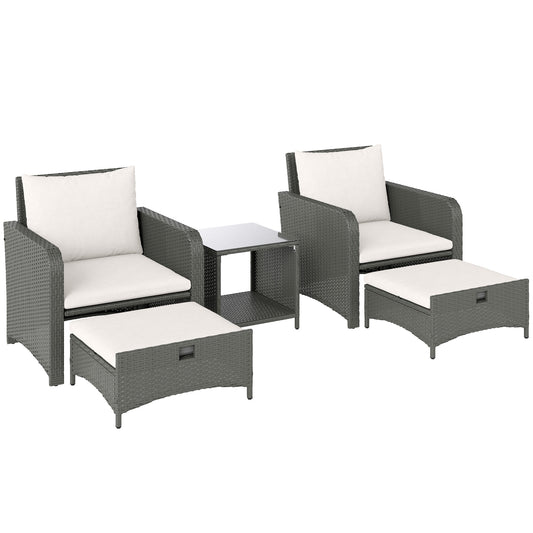 Wicker Patio Conversation Set with 2 Armchairs and 6 Cushions Cream