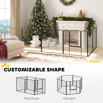 80cm High 6-Panel Dog Playpen with Lockable Door - Grey