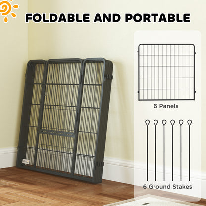 80cm High 6-Panel Dog Playpen with Lockable Door - Grey