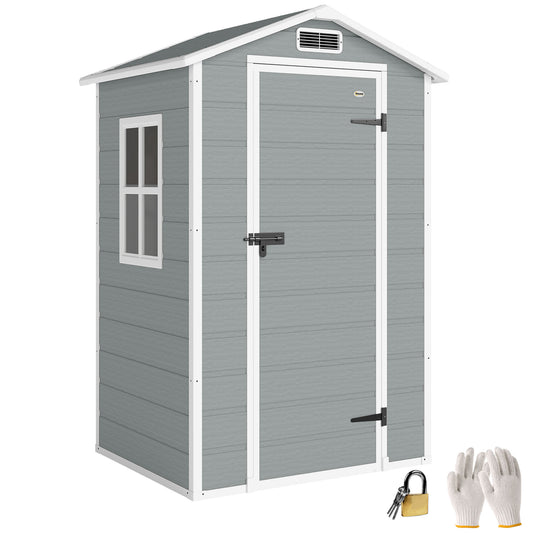 4 x 3 ft Plastic Small Garden Shed with Lockable Door, Light Grey