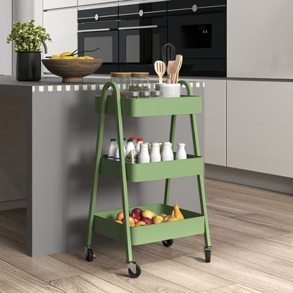 3-Tier Rolling Utility Cart Kitchen Storage Trolley on Wheels Green