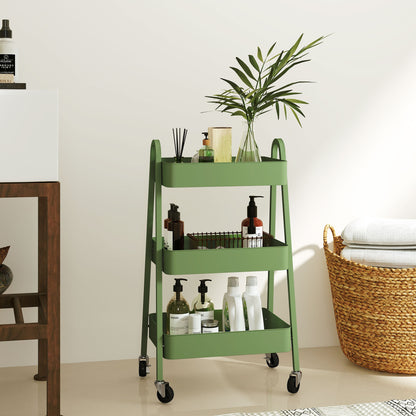 3-Tier Rolling Utility Cart Kitchen Storage Trolley on Wheels Green