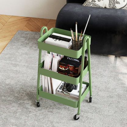 3-Tier Rolling Utility Cart Kitchen Storage Trolley on Wheels Green