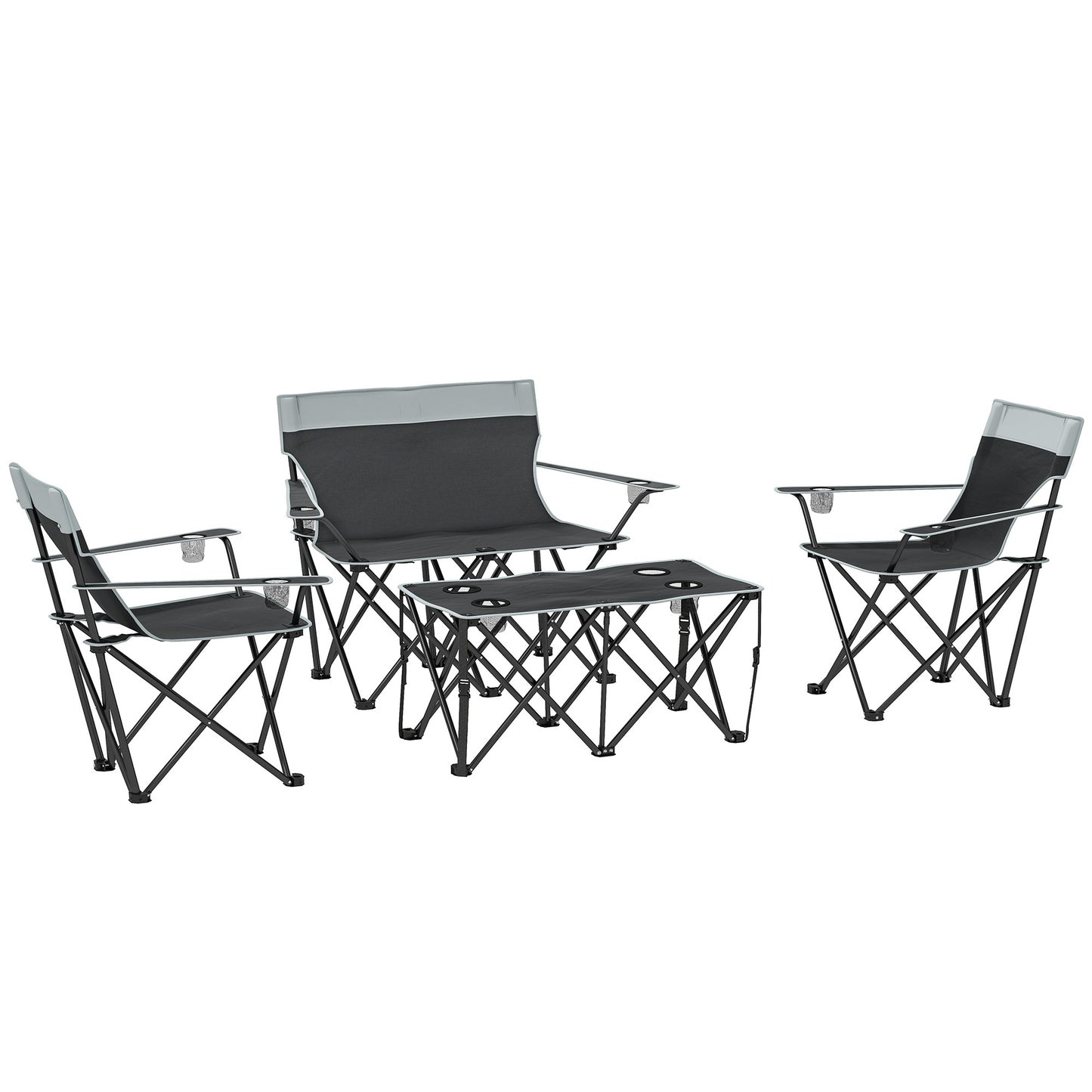 4 Piece Foldable Camping Table and Chairs Set, Grey
