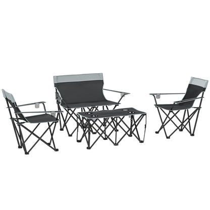 4 Piece Foldable Camping Table and Chairs Set, Grey