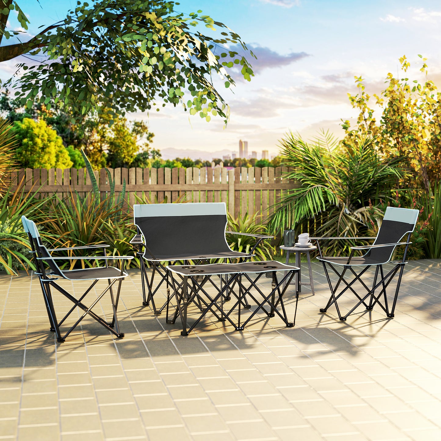 4 Piece Foldable Camping Table and Chairs Set, Grey