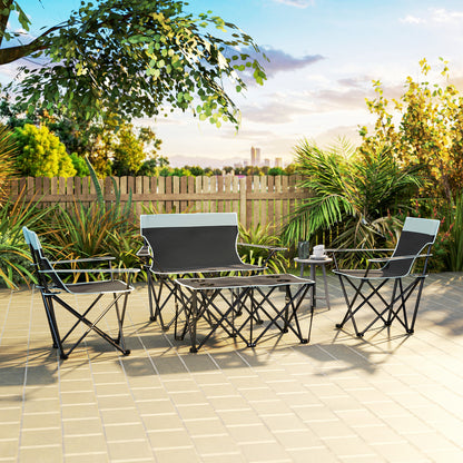 4 Piece Foldable Camping Table and Chairs Set, Grey