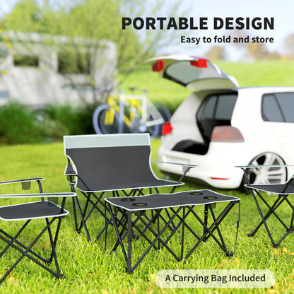 4 Piece Foldable Camping Table and Chairs Set, Grey