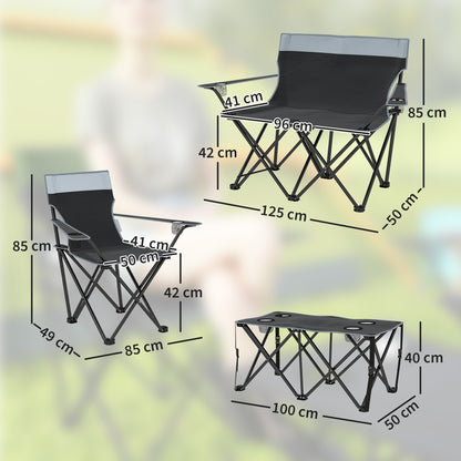 4 Piece Foldable Camping Table and Chairs Set, Grey