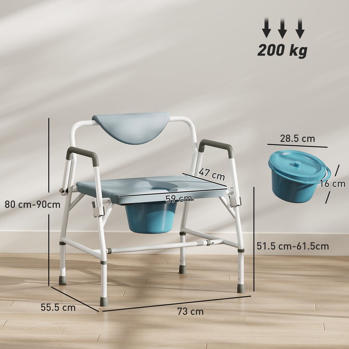 3-in-1 Height-Adjustable Bedside Commode with Flip-Up Arms - White & Grey