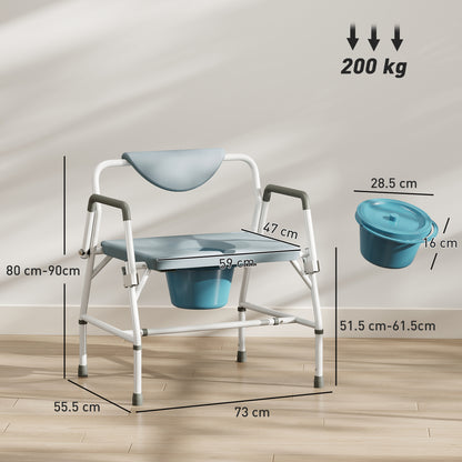 3-in-1 Height-Adjustable Bedside Commode with Flip-Up Arms - White & Grey