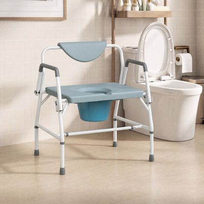 3-in-1 Height-Adjustable Bedside Commode with Flip-Up Arms - White & Grey