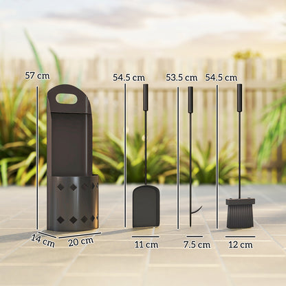 4 Pieces Fireplace Companion Set, Metal Fireplace Accessories Fireside Companion Set with Broom, Shovel, Poker, Bucket, Black