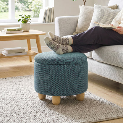 Round Storage Ottoman with Reversible Lid, Dark Blue